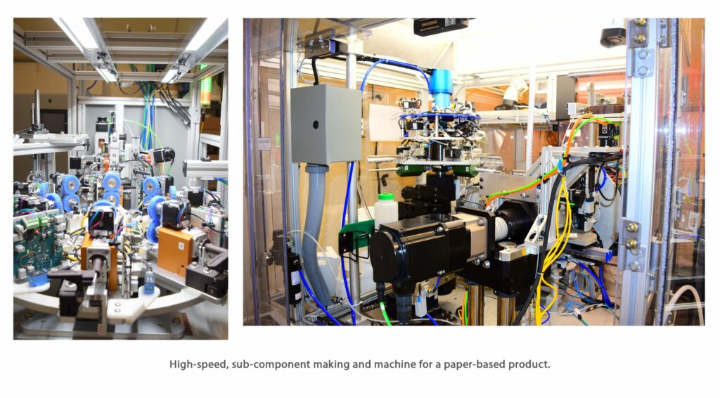 High-speed, sub-component making and machine for a paper-based product. 